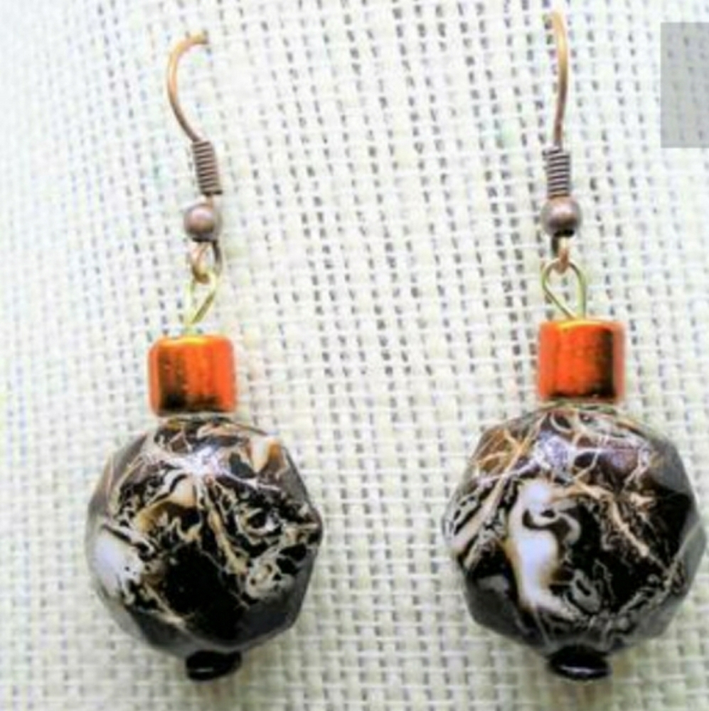 Handmade Marble Swirl Beaded Dangling Earrings.